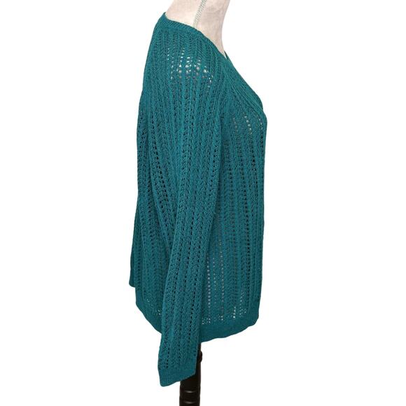 J Jill Sweater Womens Small Green Open Knit Stretch Raglan Sleeves Pullover - Picture 5 of 11
